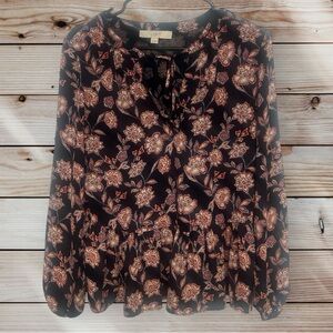 LOFT Women's Black Floral Blouse